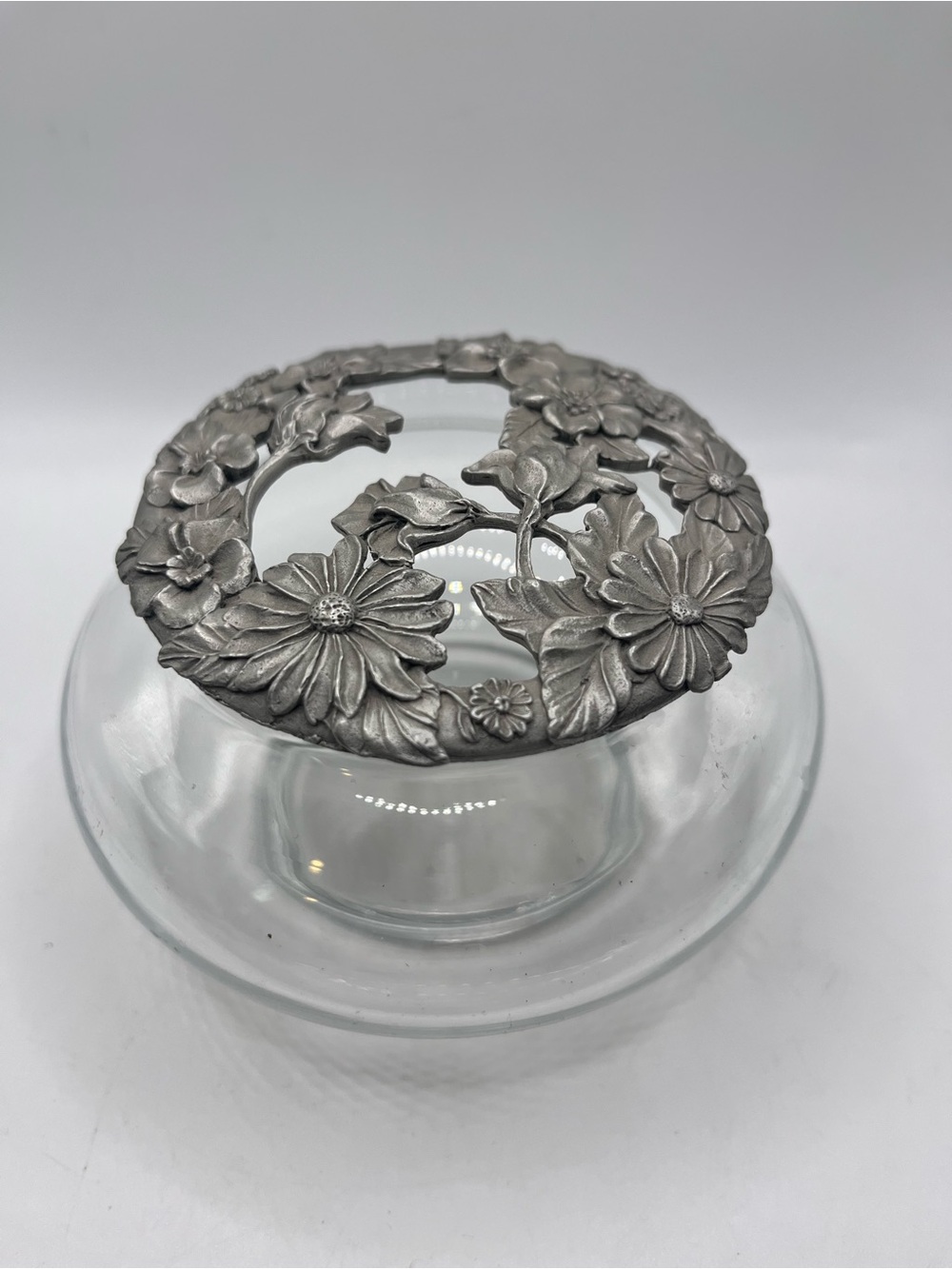 Vintage Rawcliffe Floral Pewter & Glass Potpourri Jar 1995